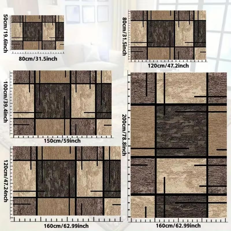 Tapis géométrique léger marron grand format pliable pour chambre