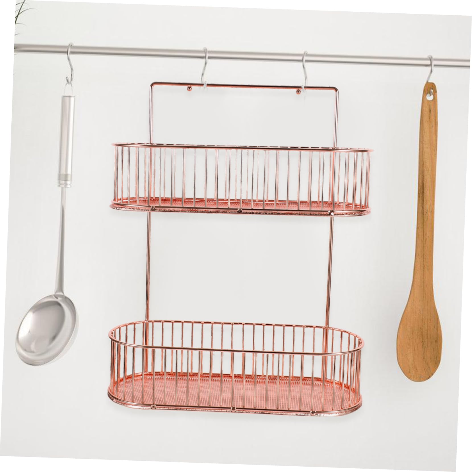 Luxshiny Mensola a Muro Doppio Strato in Ferro senza Foratura per Cucina e Bagno, Porta Spezie e Organizer Facile da Installare e Rimuovere, la Casa
