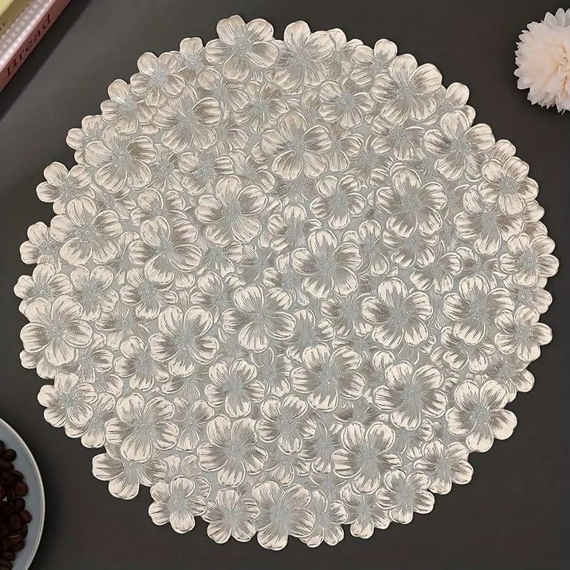 Image of Dakshya Industries Dining Table Mats Round PVC Set | 6 Waterproof Placemats (38 x 38 cm) + 1 Table Runner (91 x 33 cm) | Heat Resistant, Kitchen Decor (Vivanta)