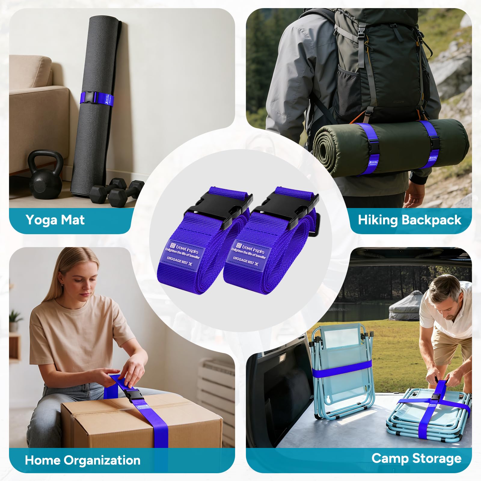 travel inspira paski do walizek, 2 sztuki, 104–195 cm, regulowane paski na walizki, efektowne paski na walizki do identyfikacji – paski na walizki do walizek podróżnych 20"–32" (niebieskie)