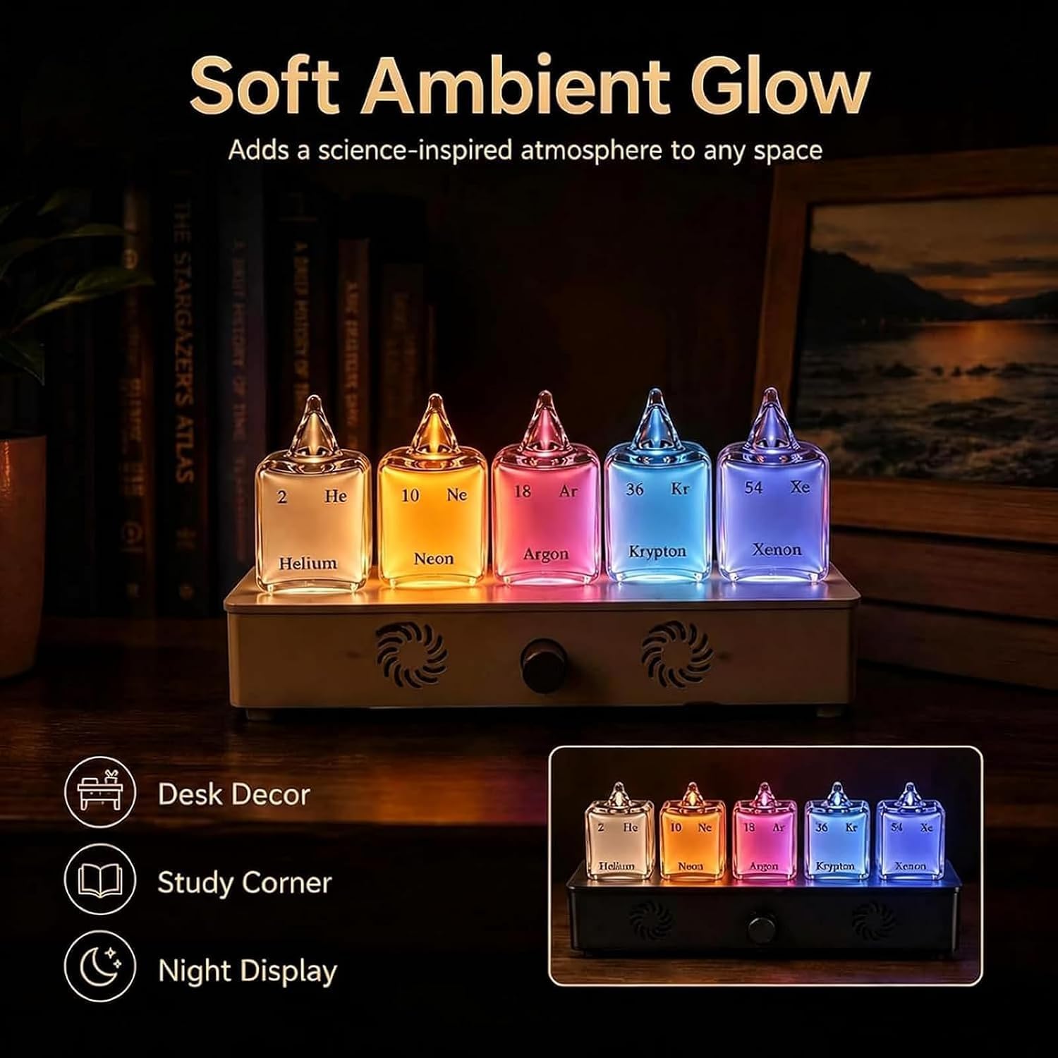 Set Di Tubi Al Plasma A Gas Nobili, 5 Tubi Luminosi Al Neon A Gas Rari Con Eccitatore, Campioni In Vetro Sigillati Di He/ne/ar/kr/xe, Purezza 99,999%, Per Didattica Scientifica, Display Da