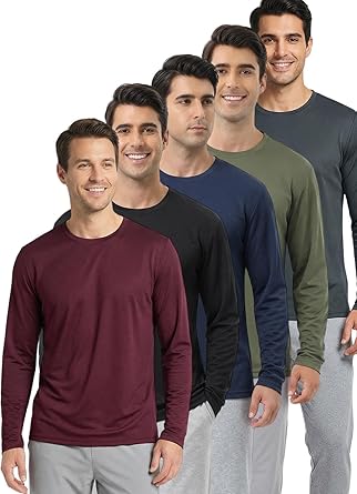 UV Sun Protection Long Sleeve T Shirts for Men Quick Dry Breathable Tshirts Athletic Casual Work Tees, 1 or 5 Pack