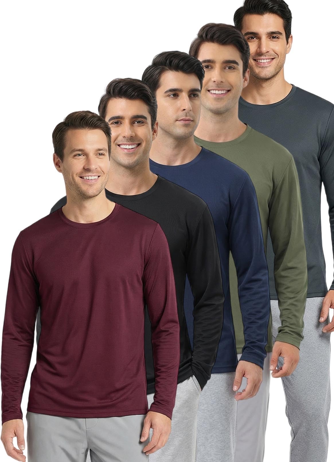 Mens Long Sleeve T Shirts Quick Dry UV Sun Protection Work Tee, 1 or 5 Pack