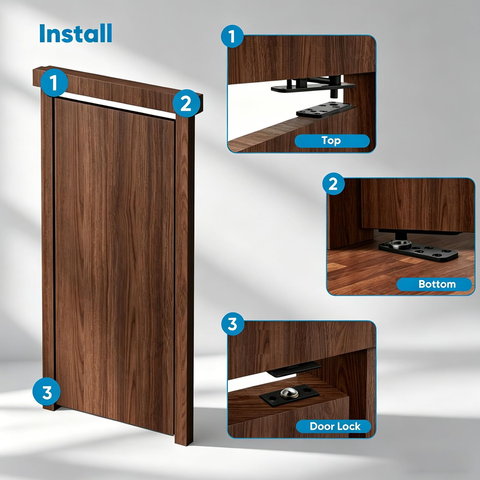 Bisagra oculta, Bisagra pivotante acero inoxidable 360° Capacidad carga 280 kg Sistema bisagra pivotante oculta para puertas Bisagras invisibles para puertas tipo estantería abatible
