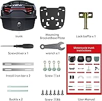 Vista 8 de 35L Motorcycle Top Case, Motorcycle Daily Tail Box Trunk Lockable Storage Carrier Plastic Case with Soft Backrest Universal Mounting for Helmet