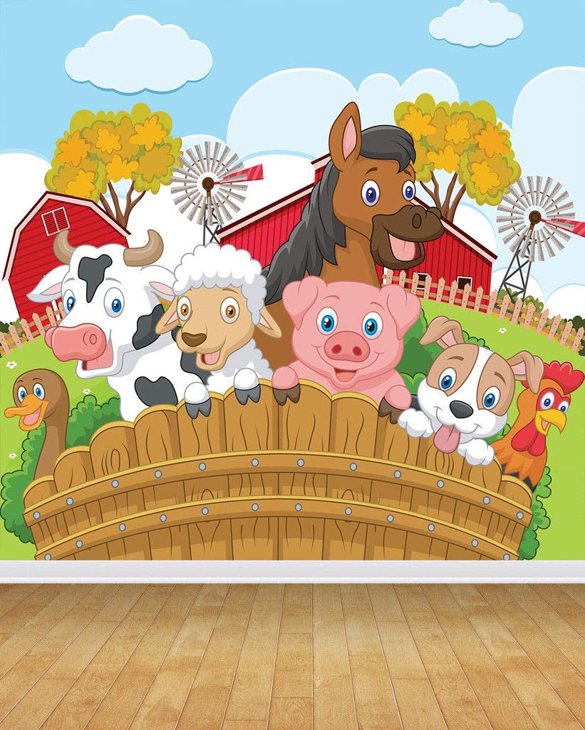 Farm Yard Animals Barn Yard V101 Feature Wall Mural Bespoke Wall Paper Wall Background BACKDROP Scene Setter LARGE Adhesive Sealed Vinyl 2m high x 2.7m wide MAKES IMPACT