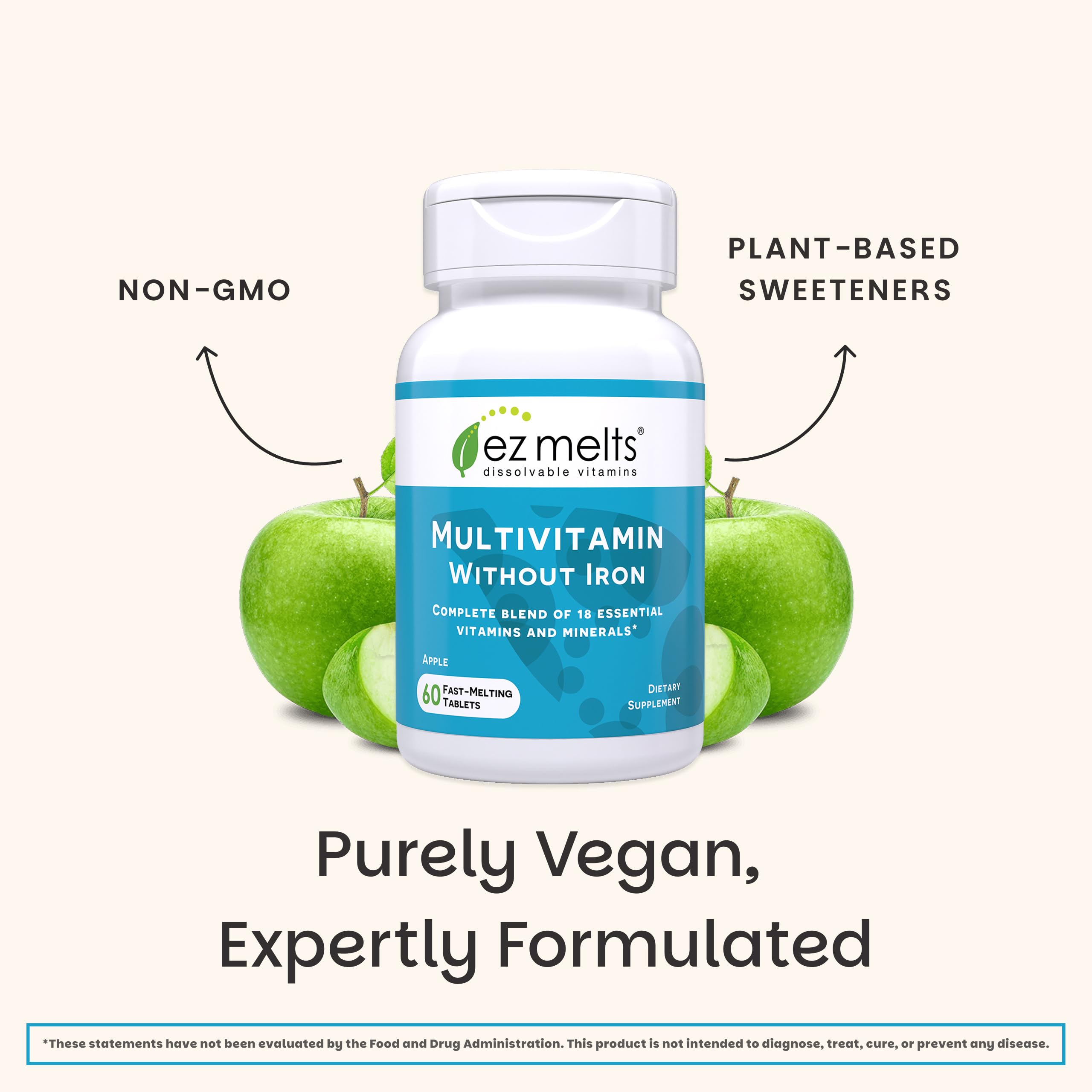 EZ Melts Dissolvable Multivitamin Without Iron, 60 Tablets, Apple — Amazon image 6