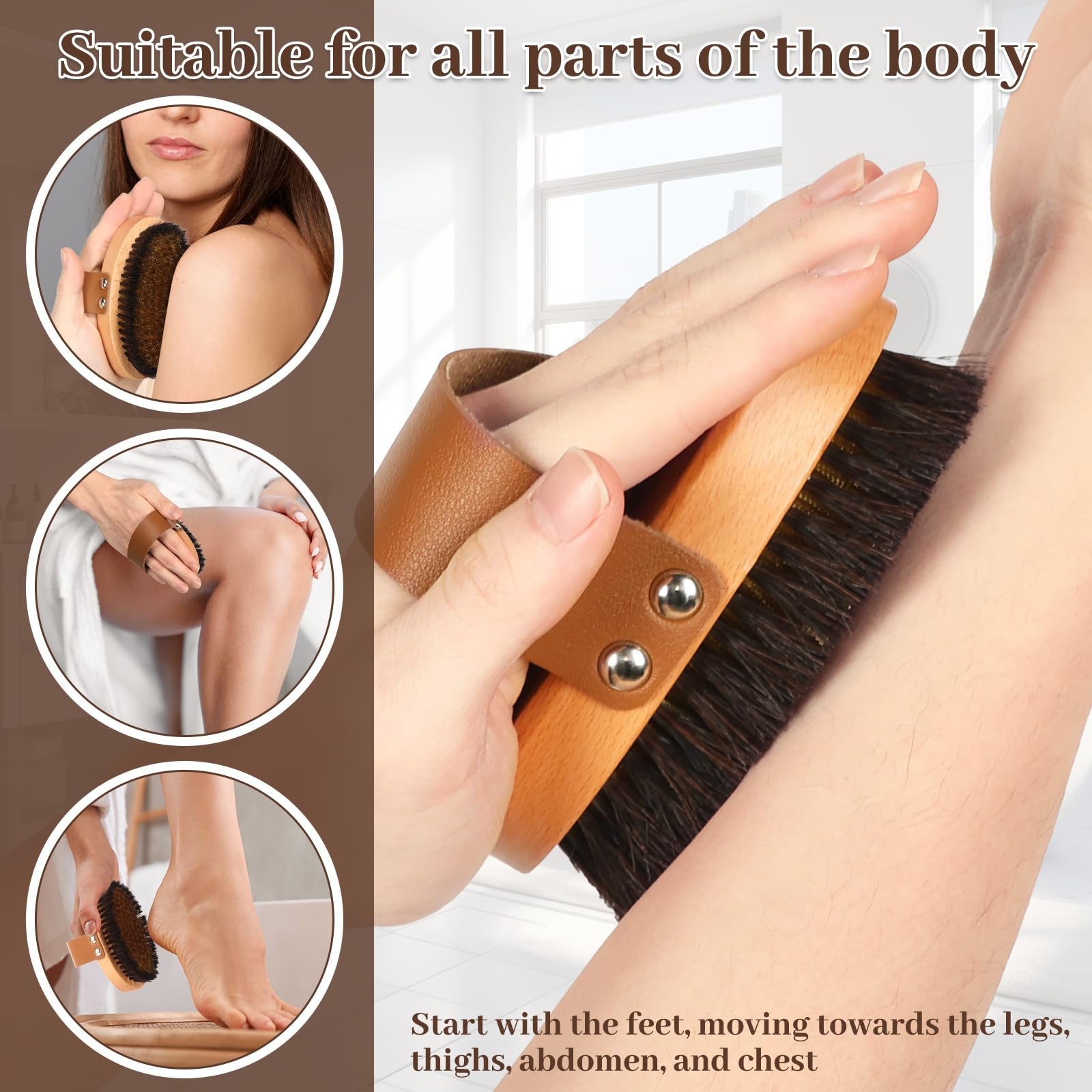 2 cepillos secos, corporal con finos alambres de cobre y cerdas de crin de caballo, cerdas naturales, exfoliante, promueve el drenaje linfático y la regeneración de la piel (2 unidades