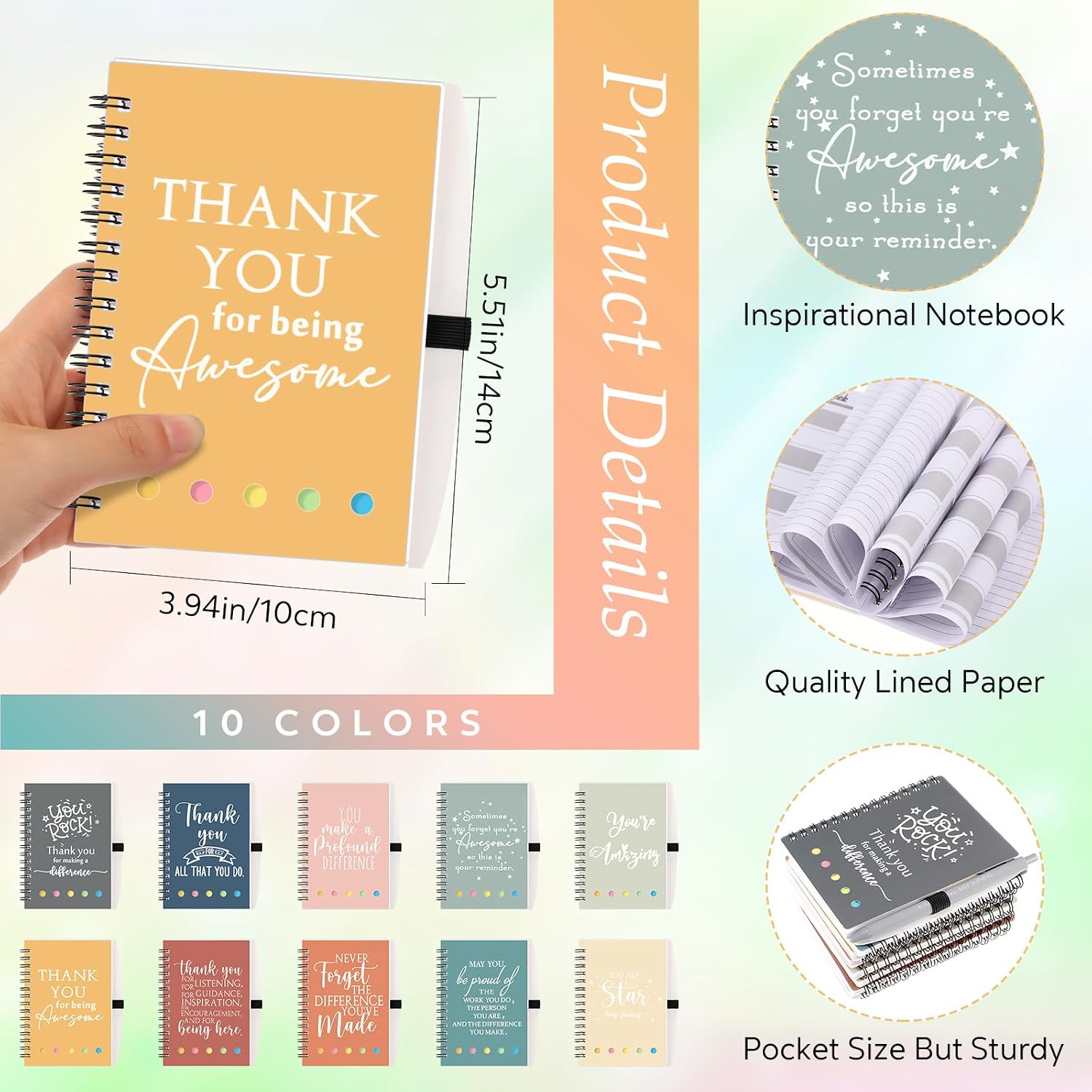 Tellingyou 20 Set Thank You Gifts Inspirational Weekly Planners Notebook with Sticky Notes Pens Bulk for Volunteer Teacher Team Office Employee Appreciation(Vivid Color)