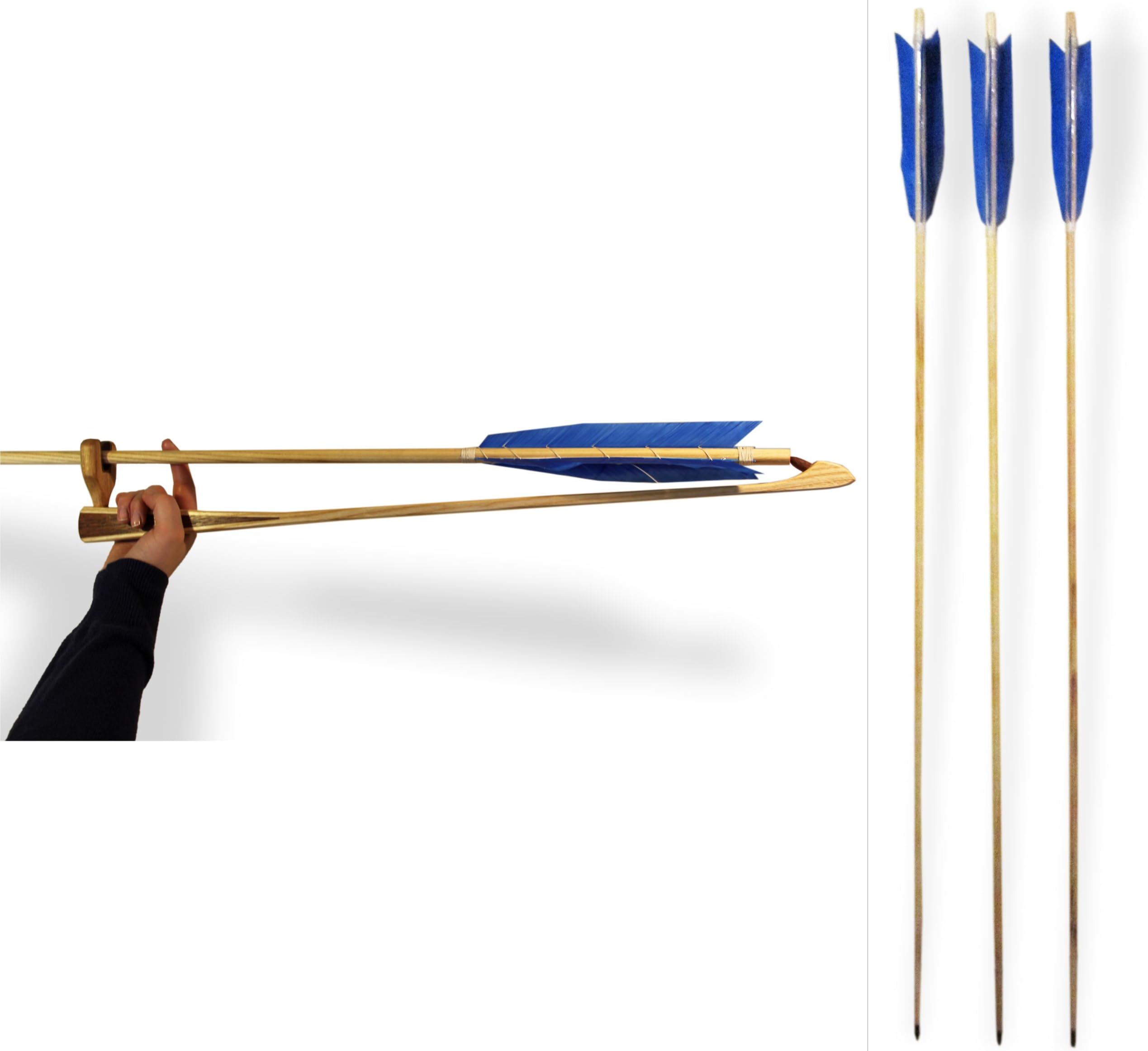 Wedge Handle Kanakadea Atlatl and Three Five Foot Fletched Darts