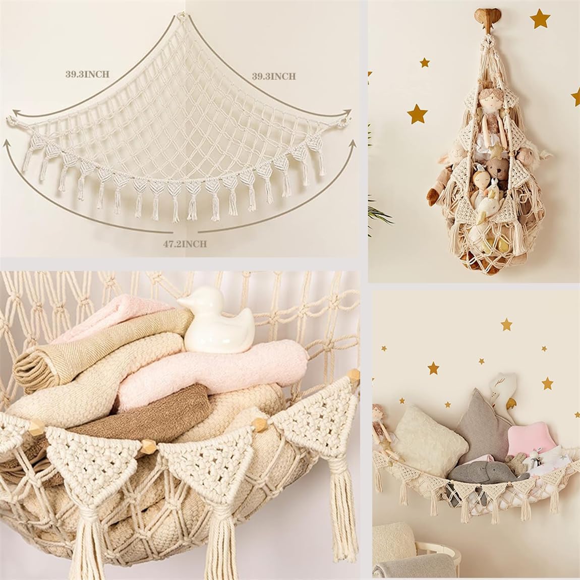 Stuffed Animals Toy Storage Hammock Wall Hanging Net Corner Hanging Organizer Bedroom Plush Toy Holder for Room Decor 47.2 Inch