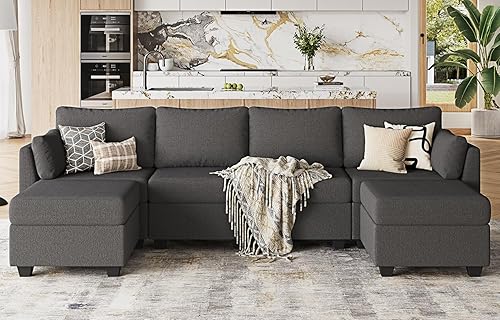 Vista 11 de Sofá Seccional Modular de 114.17", Sofá Modular de 6 Asientos con Almacenamiento, Espuma Viscoelástica, Sofás Seccionales Convertibles para Sala