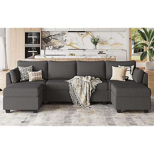 114.17" Modular Sectional Sofa, 6 Seat Modular Couch with Storage, Memory Foam, Convertible Sectional Couches for Living Room, U Shaped Comfy Modular Sofa with Chaise, Dark Grey