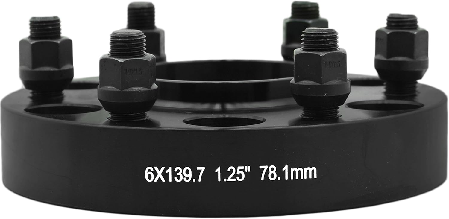 4 PC 1999-2016 6x5.5 Black Hub Centric 1.25" Wheel Adapters Spacers 14x1.5 Thread Pitch Fits Silverado SS 1500 Tahoe Avalanche Sierra Yukon Escalade