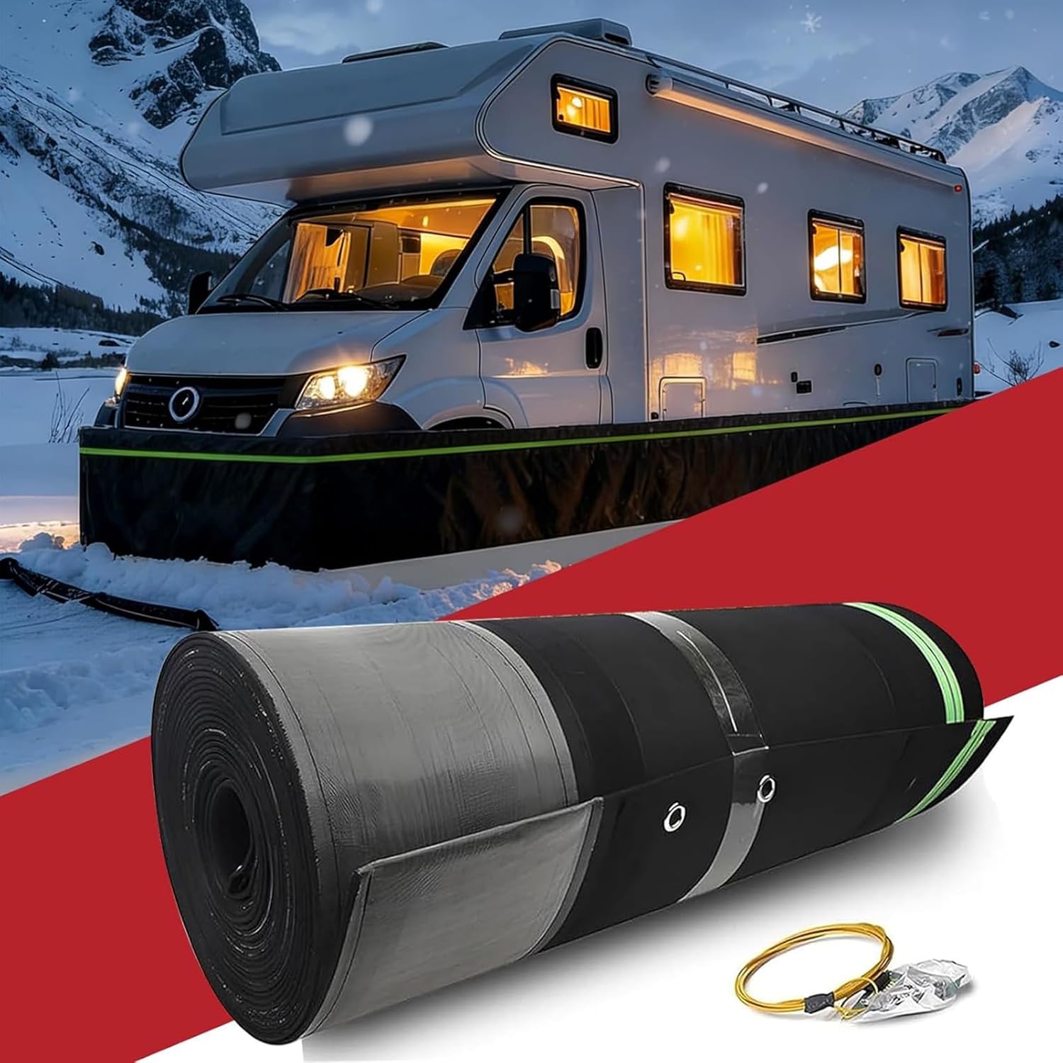 RV Skirting for Winter, Mobile Home Skirting with Insulated Polyester and Stainless Steel Mesh, Car Undercarriage Barrier, Winter Protection for Camper, Travel Trailer(High: 31in,124FT/38M)