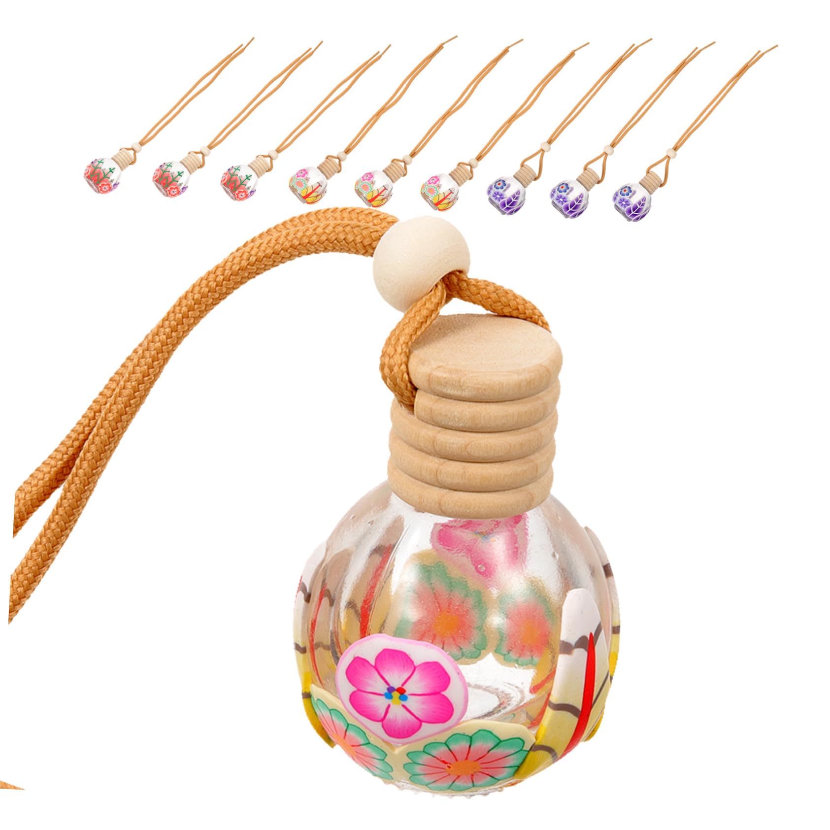 Colgante para Coche de Frasco de Perfume, 10 Piezas, Vidrio y Arcilla