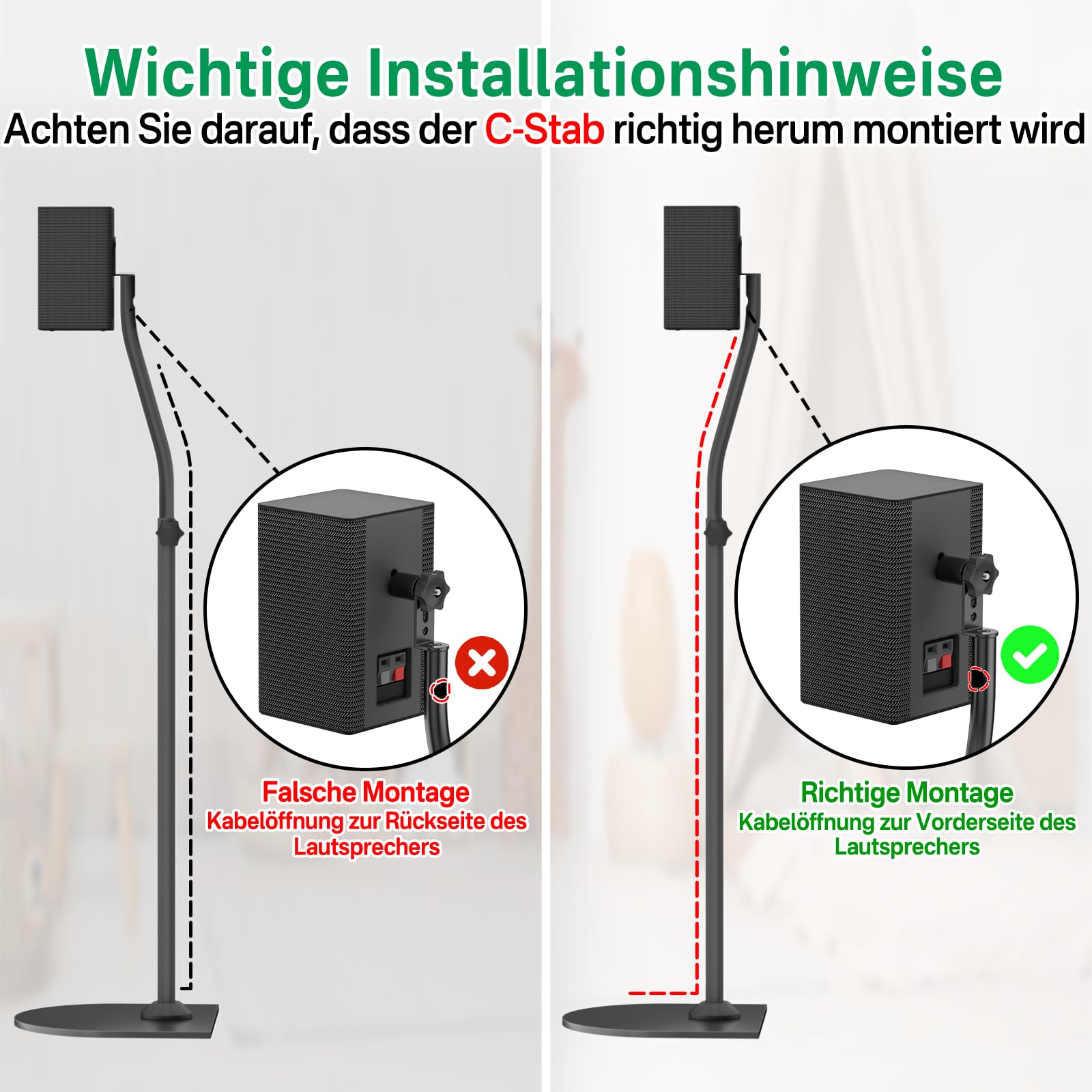 Lautsprecherständer-Paar für Samsung-Lautsprecherständer und Wandhalterung – 33" bis 42" höhenverstellbarer Bodenlautsprecherständer für Samsung Surround Sound-Rücklautsprecherständer