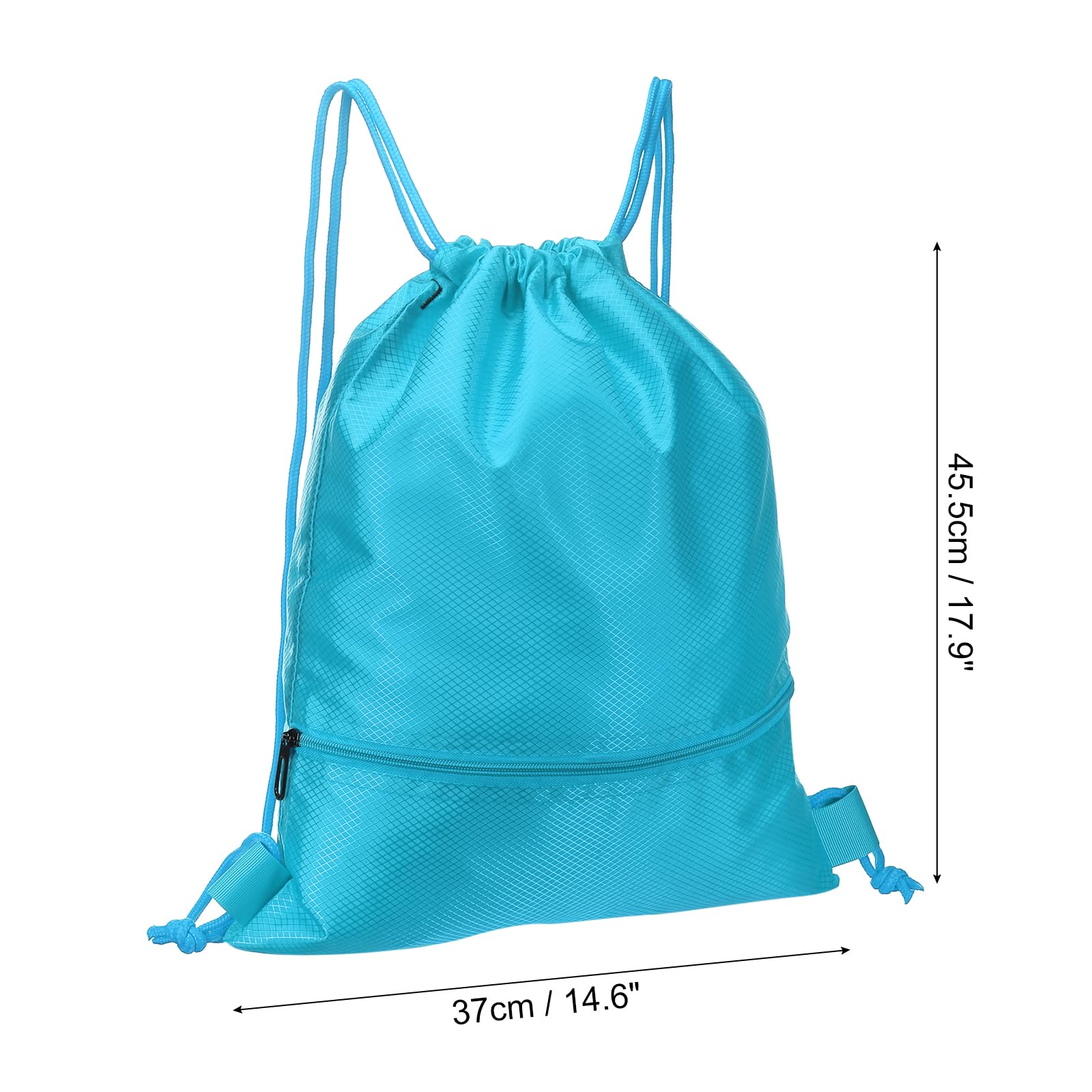 PATIKIL Drawstring Backpack Bag, Drawstring Gym Bag String Backpack with Zip Pocket for Women Men Lake Blue - Image 2