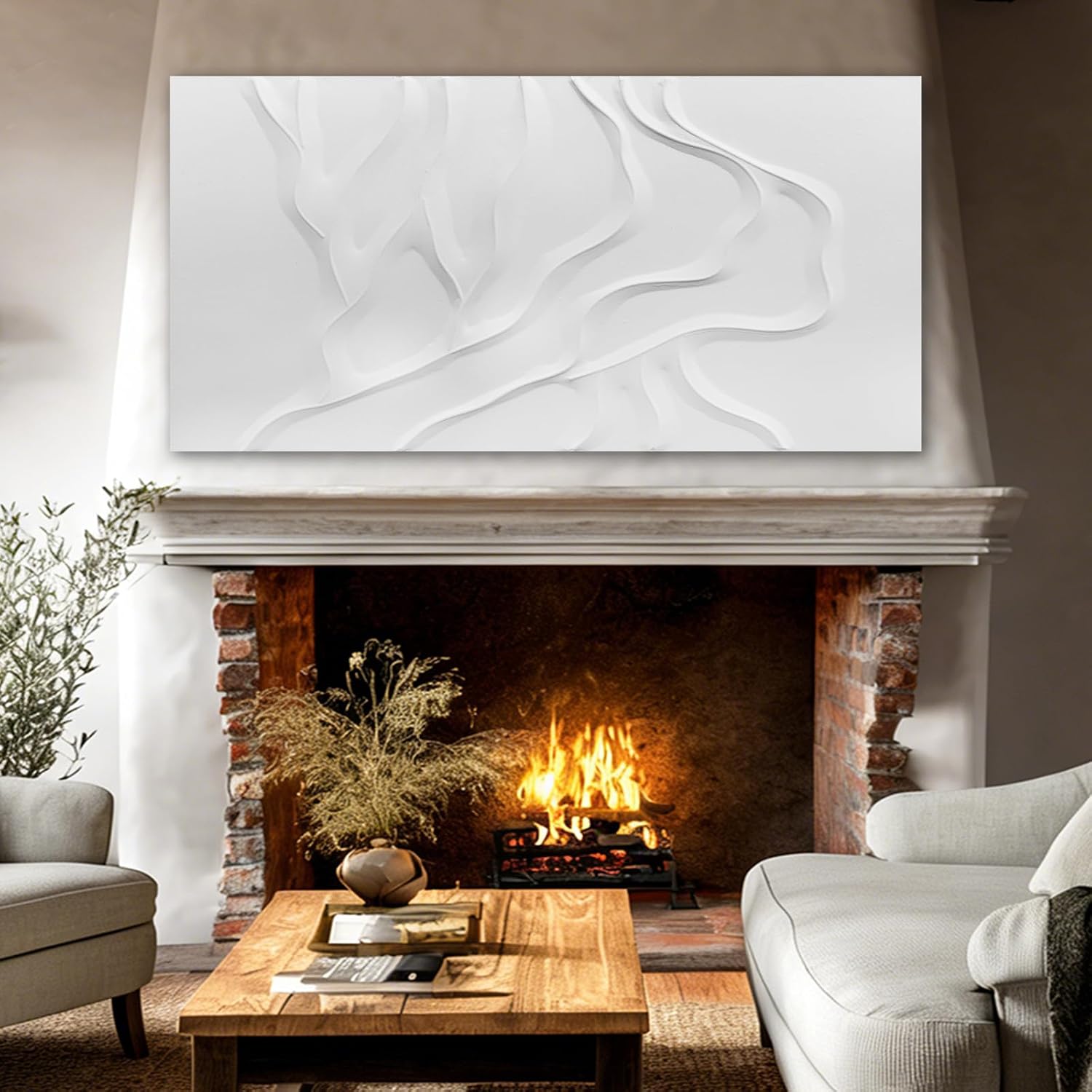 ZUNARE Minimalist White Abstract Wall Art, Hand Painted Textured Canvas with Soft Organic Relief, Modern Neutral Wall Decor for Living Room or Bedroom 24×48 Inch