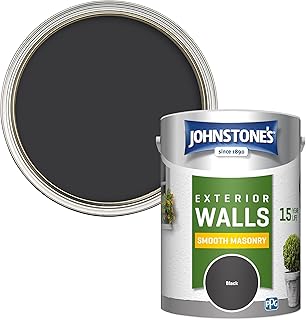 Johnstone\'s, Exterior Smooth Masonry Paint, Black, Up to 15 Years Protection, Weather & Dirt Resistant, 60m² Coverage Per Tin, Dry in 1-2 Hours, 5L