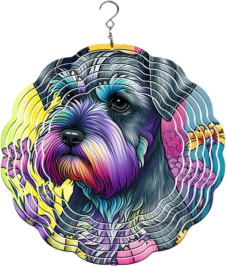 Traci's Fun Creations Schnauzer Wind Spinner, 10 Inch, Aluminum, Double Sided, Yard and Garden Décor (Colorful)
