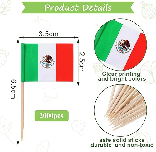Miniatura 2 de 1000 banderas de palillos de dientes de México, palillos de dientes de la bandera mexicana, adornos para cupcakes de México, mini palillos de