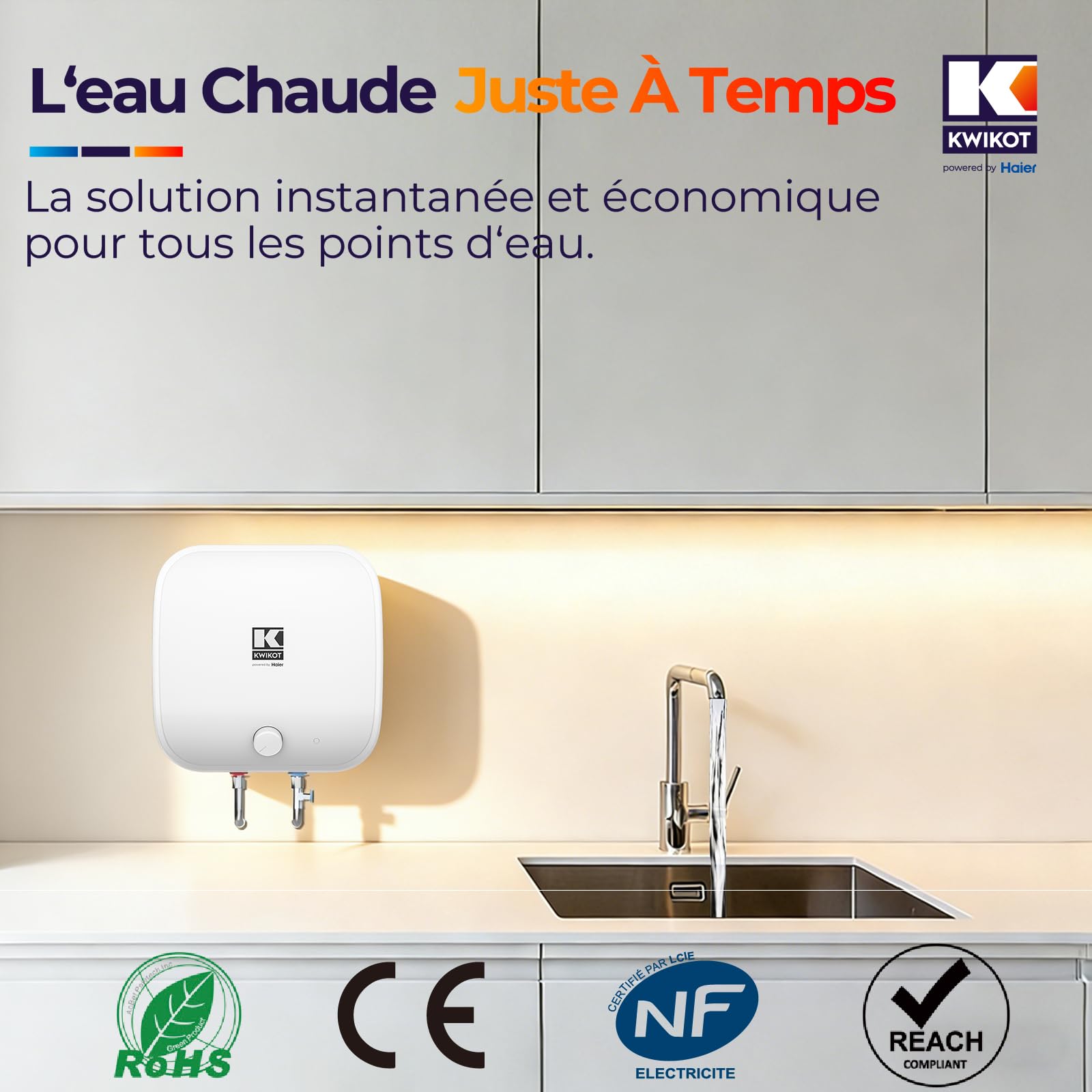 EffiCube Chauffe-eau Électrique 15 Litres Sous Évier, Ballon Eau Chaude Compact 1500W Classe A, Résistant Eaux Dures, pour Cuisine Salle de Bain Lavabo