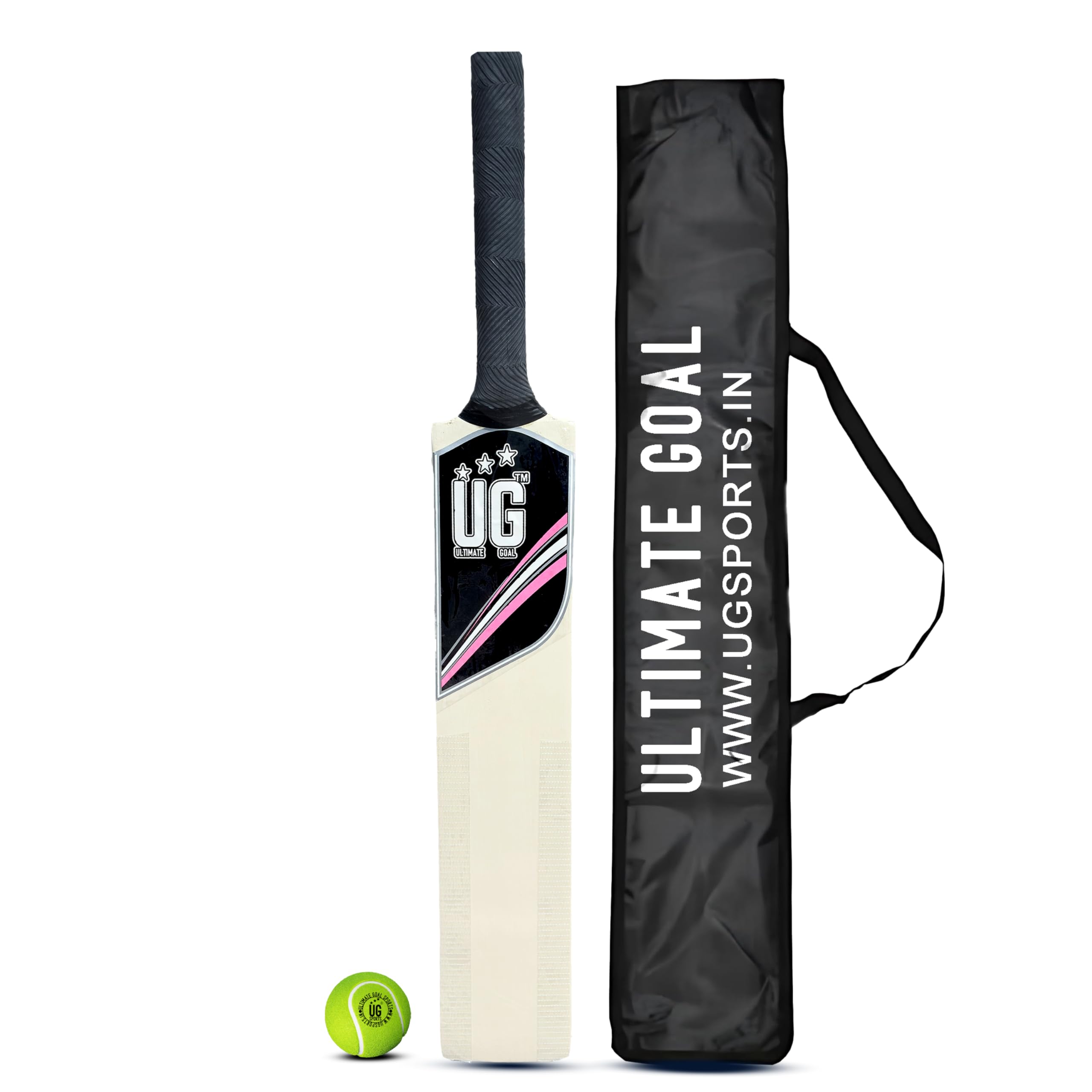 UG Ultimate Goal Natural Poplar Willow Cricket Bat with Hard Tennis Ball & Cover | Perfect Grip & Shots | Ideal for Practice & Tournament | Lightweight Cricket Bat for Men (Pink, Size - 6)-image-16