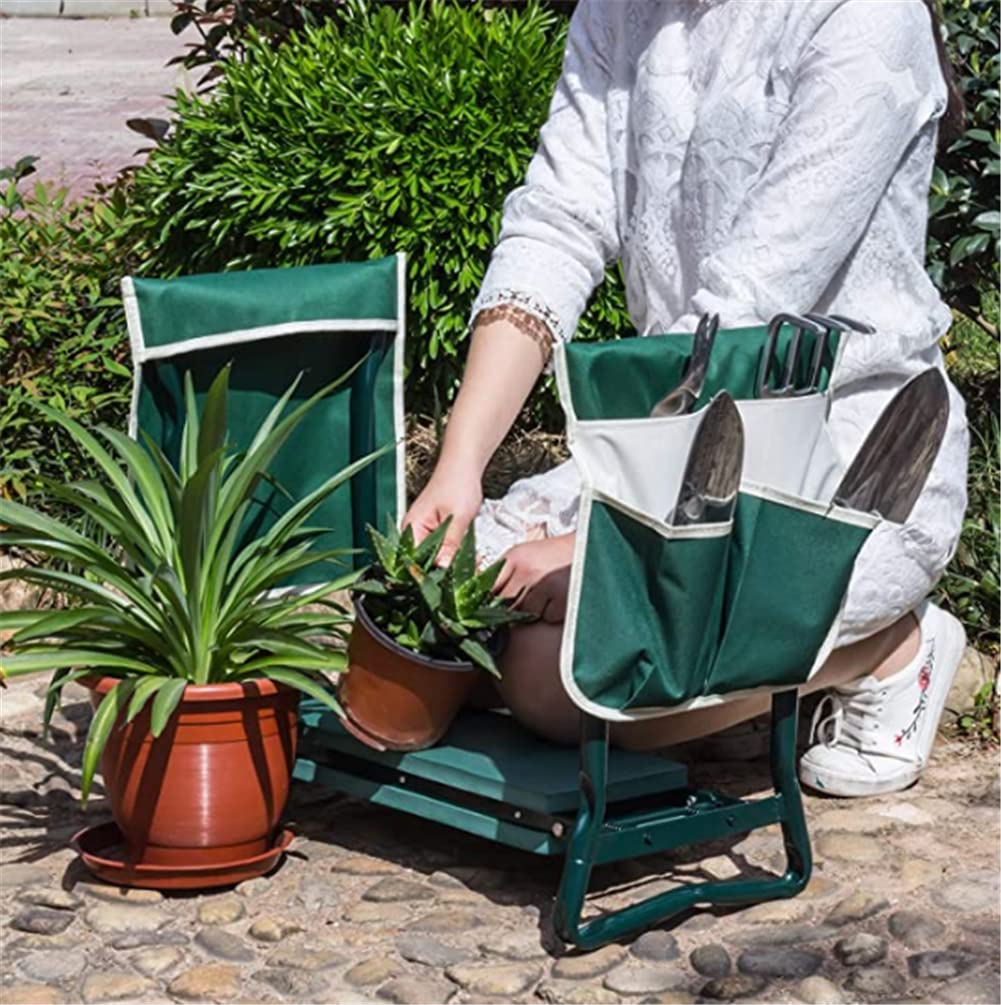 Mehrzweck-Gartenkniebank, tragbarer Klappsitz, 2-in-1-Gartenbank mit Griffen, 2 extragroße Werkzeugtaschen, Kniekissen, 60 x 27 x 49 cm