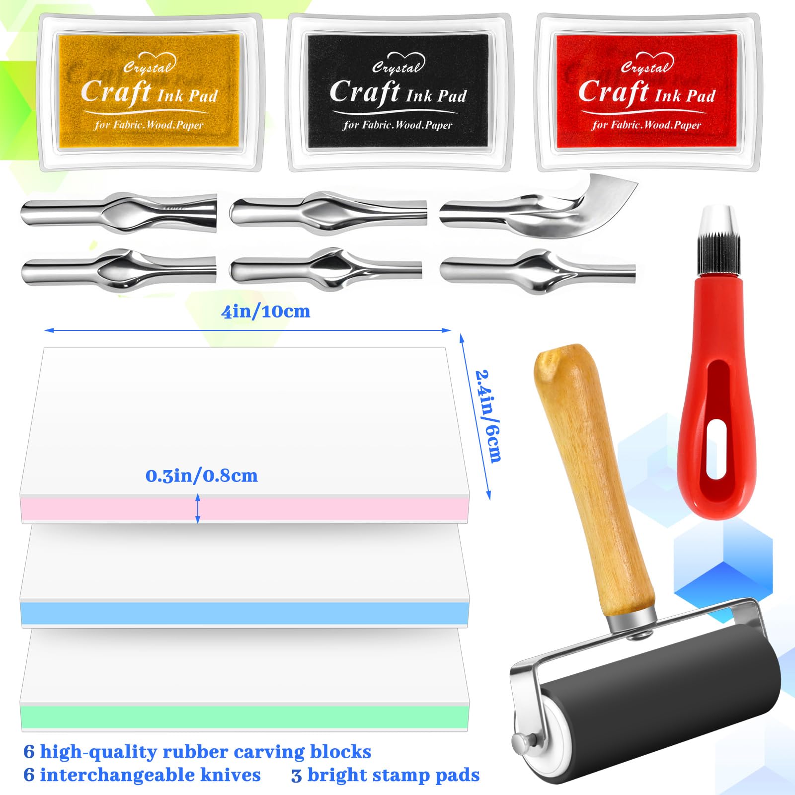 SGHUO 8 Stks 4x6 Roze Rubber Carving Blokken Linoleum Blok Stempel Maken Kit