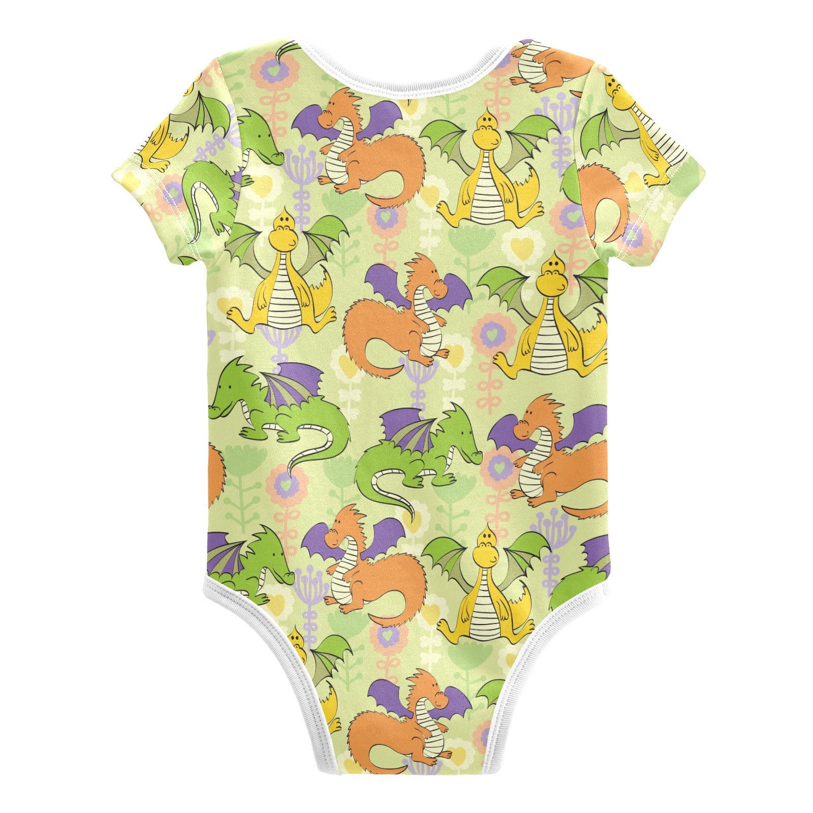 vvfelixl Baby Girl Onepiece Clothes Cartoon Dragons Baby Bodysuits Short Sleeve For Infant Boys 3-6 Months