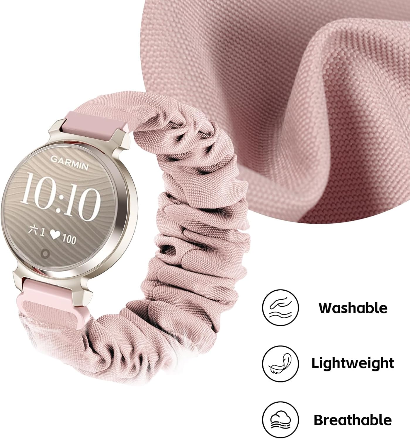2 Pack Stretchy Scrunchie Compatible with Garmin Lily 2 Watch Band, 14mm Elastic Fabric Cloth Soft Sport Strap Wristband for Lily 2/Lily 2 Active/Classic Women Men image 4