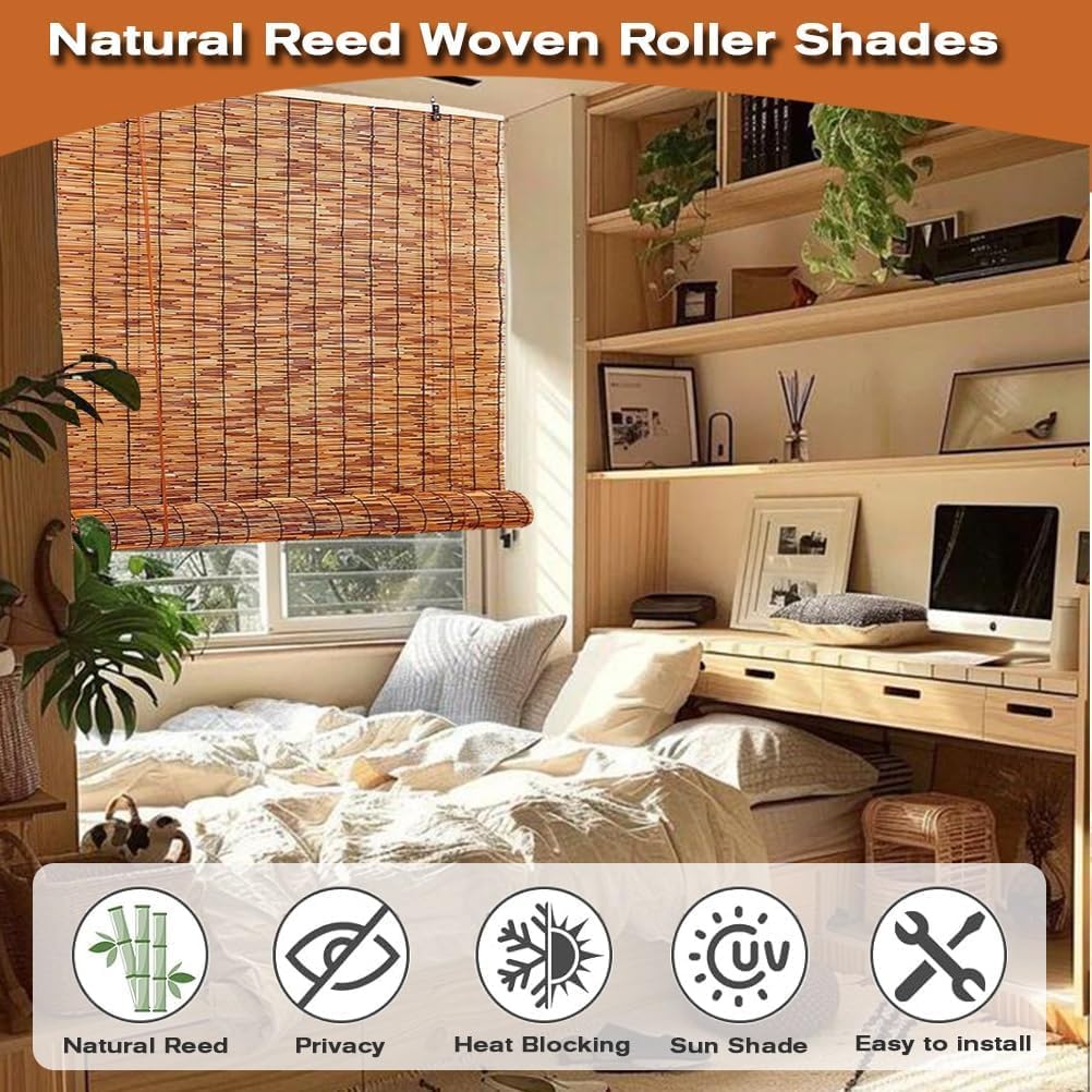 Bamboo Roll-Up Blind Shades Cordless Patio Roller Outdoor Bamboo Roman Shades, Blackout Anti-UV and Waterproof Privacy, Lifting,72" W x 59" H