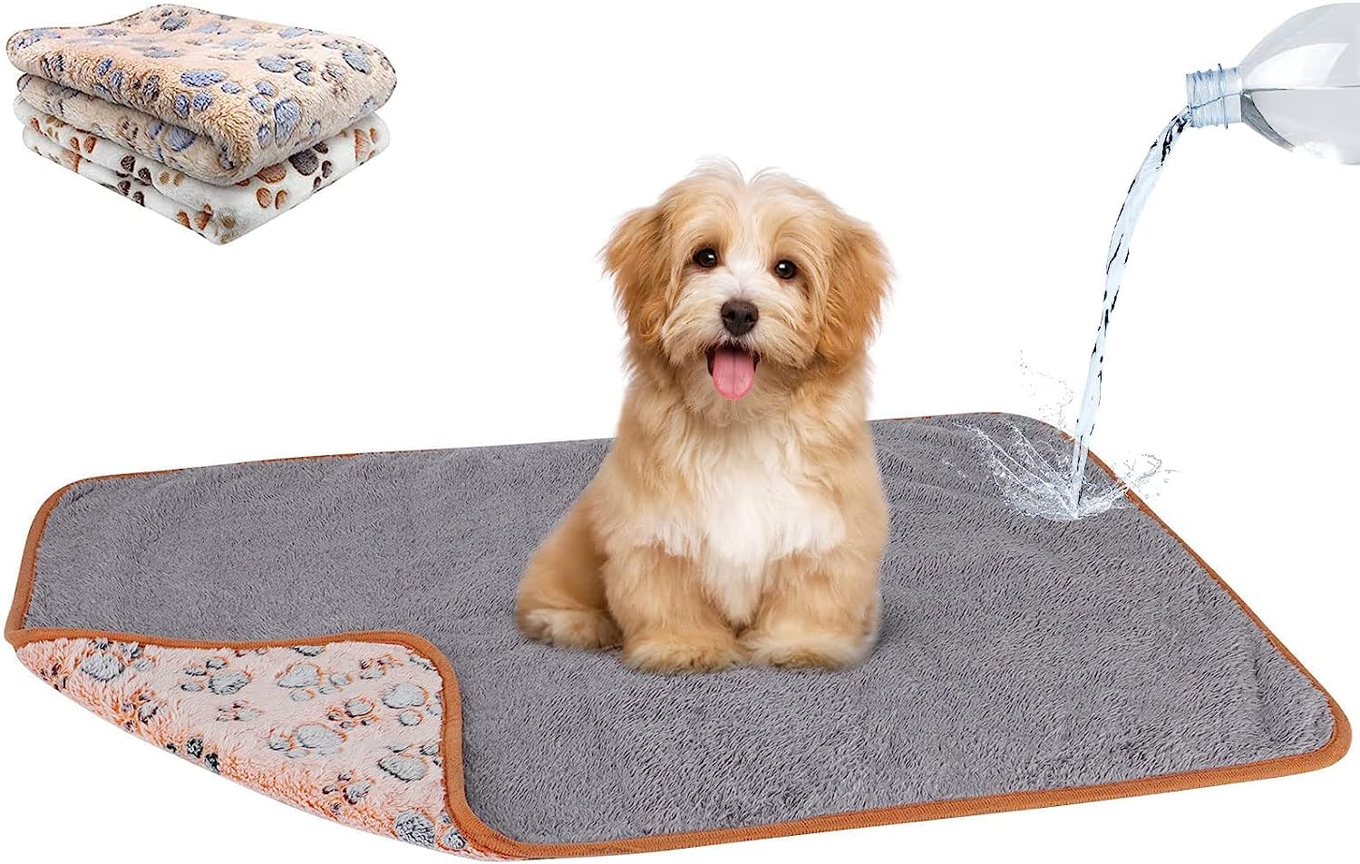 Photo 1 of YUEPET Waterproof Dog Blankets, 2 Pack Washable Dog Blankets for Bed Couch Sofa Protector Fleece Flannel Puppy Blanket Soft Plush Reversible Throw Blanket for Small Dog Puppy Cat 23"×16"(White+Coffee)