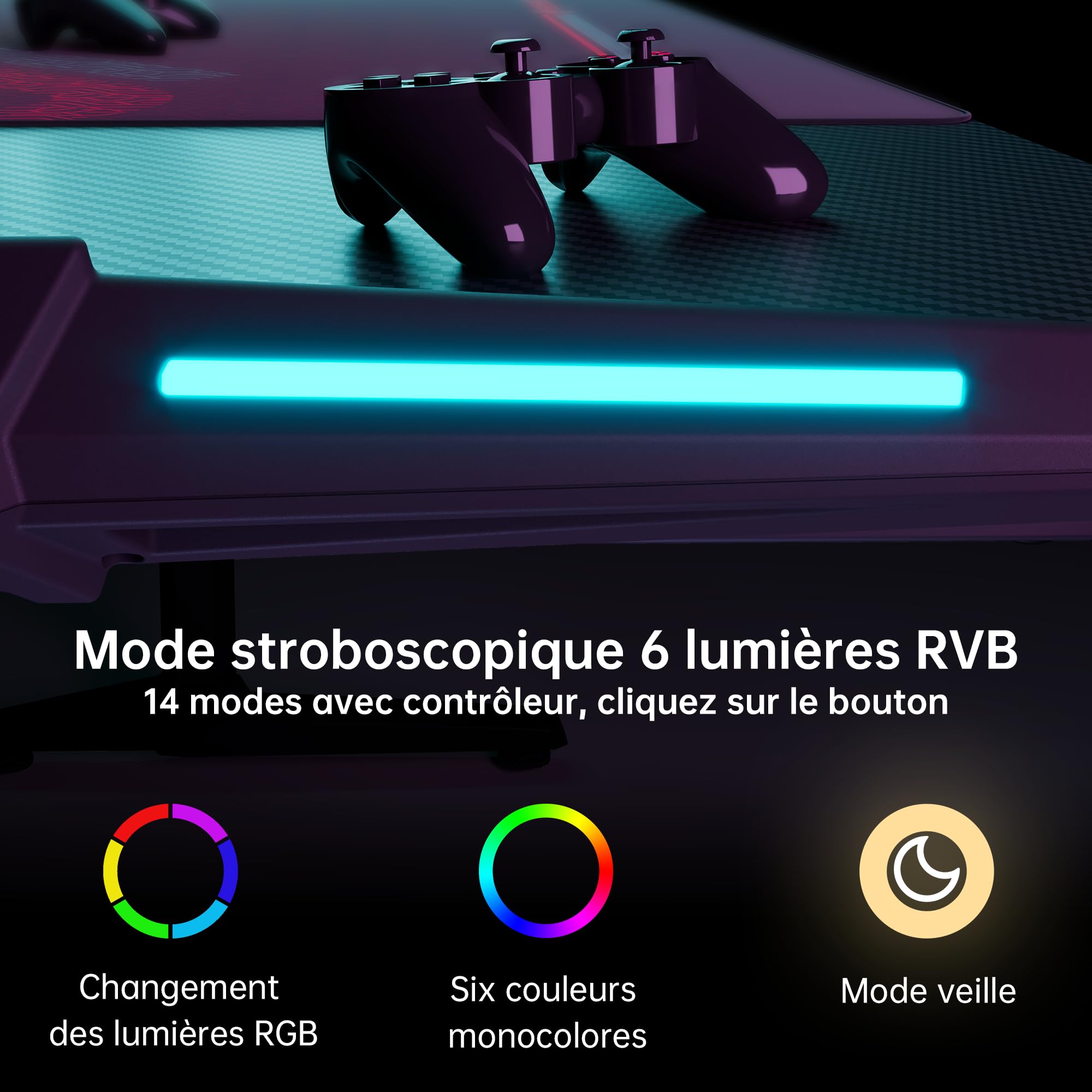 EUREKA ERGONOMIC Bureau Gaming LED Bureau Gamer 140x60 cm Bureau Informatique pour Gaming PC avec Lumière RGB, Gratuit Tapis Souris, Porte Gobelet, Crochet Casque