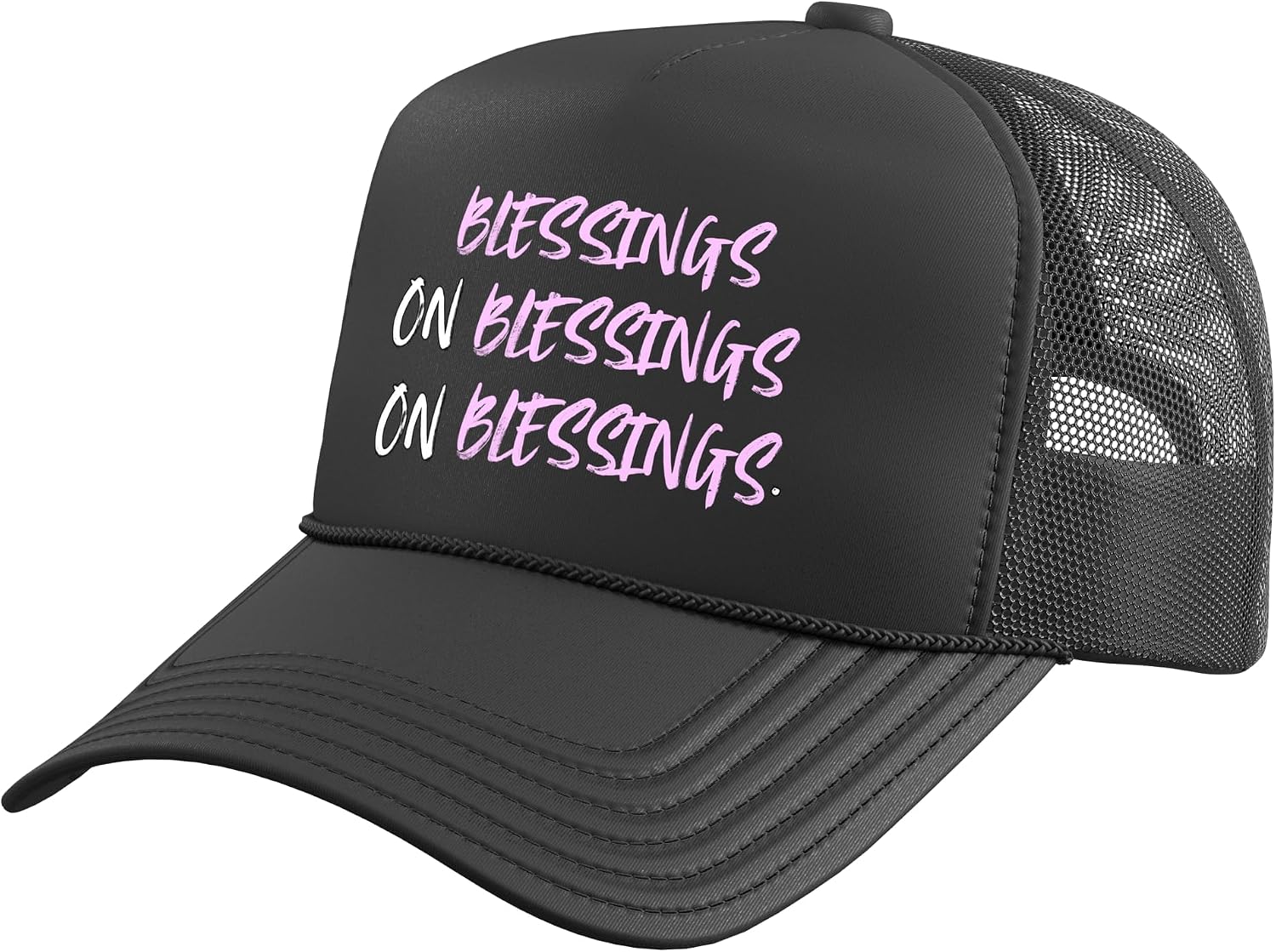Mens Women Light Pink Blessings On Blessings Pink Graphic Trucker Hat with Adjustable Mesh Back