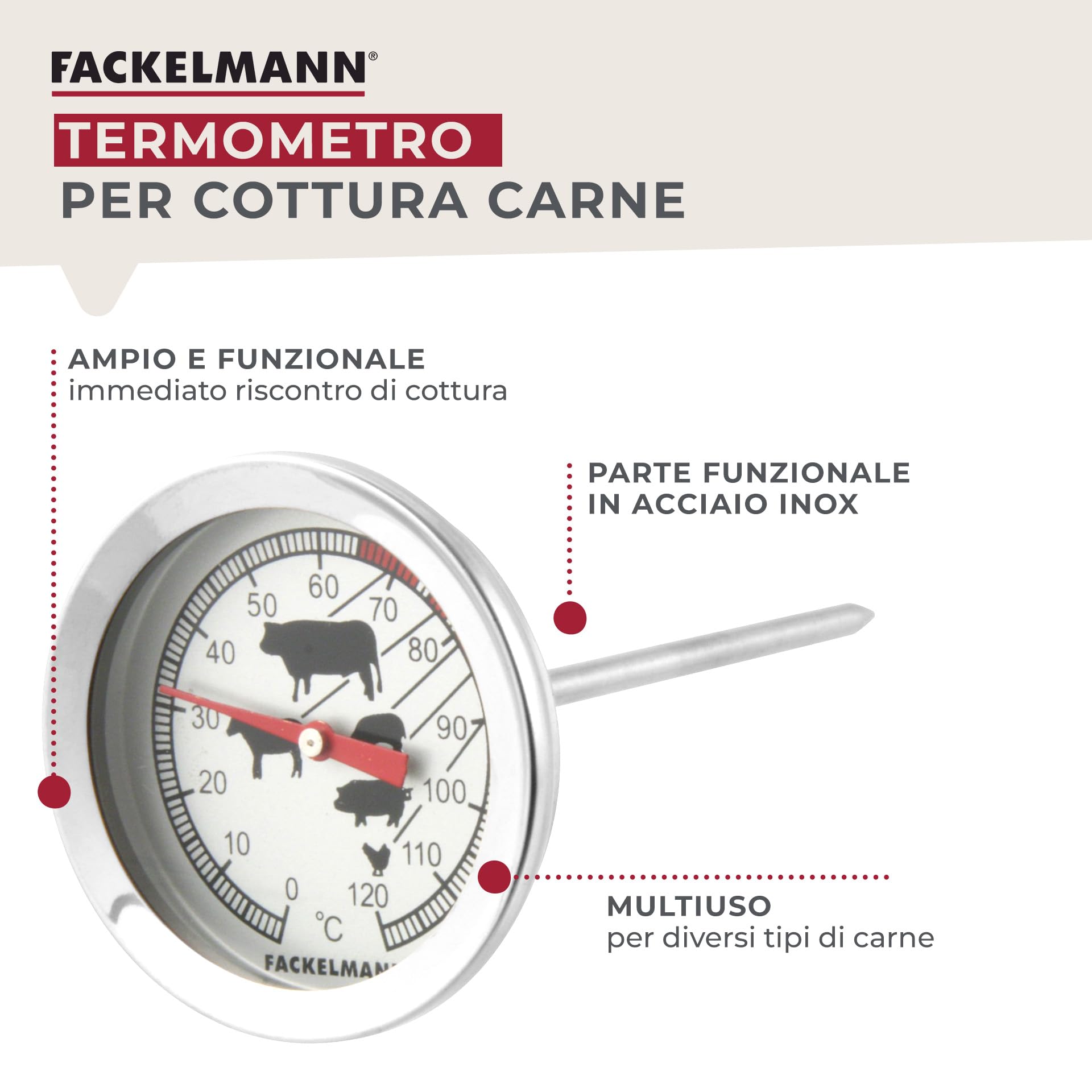 Termometro Tascabile Per Arrosti Da 0 A 120°C - Lunghezza Sonda 13 Cm O Cm 450