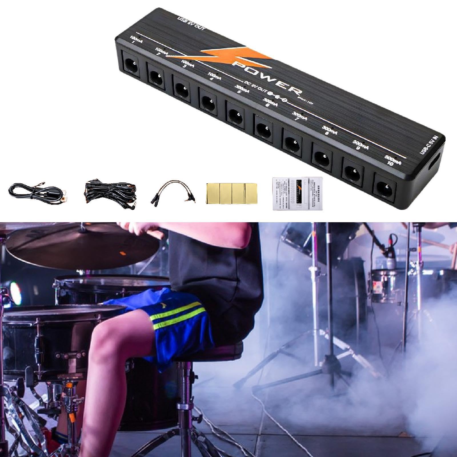 MagiDeal Alimentatore per pedali per chitarra, protezione da cortocircuito per pedali effetto 9V/12V/18V per musicisti professionisti, Nero