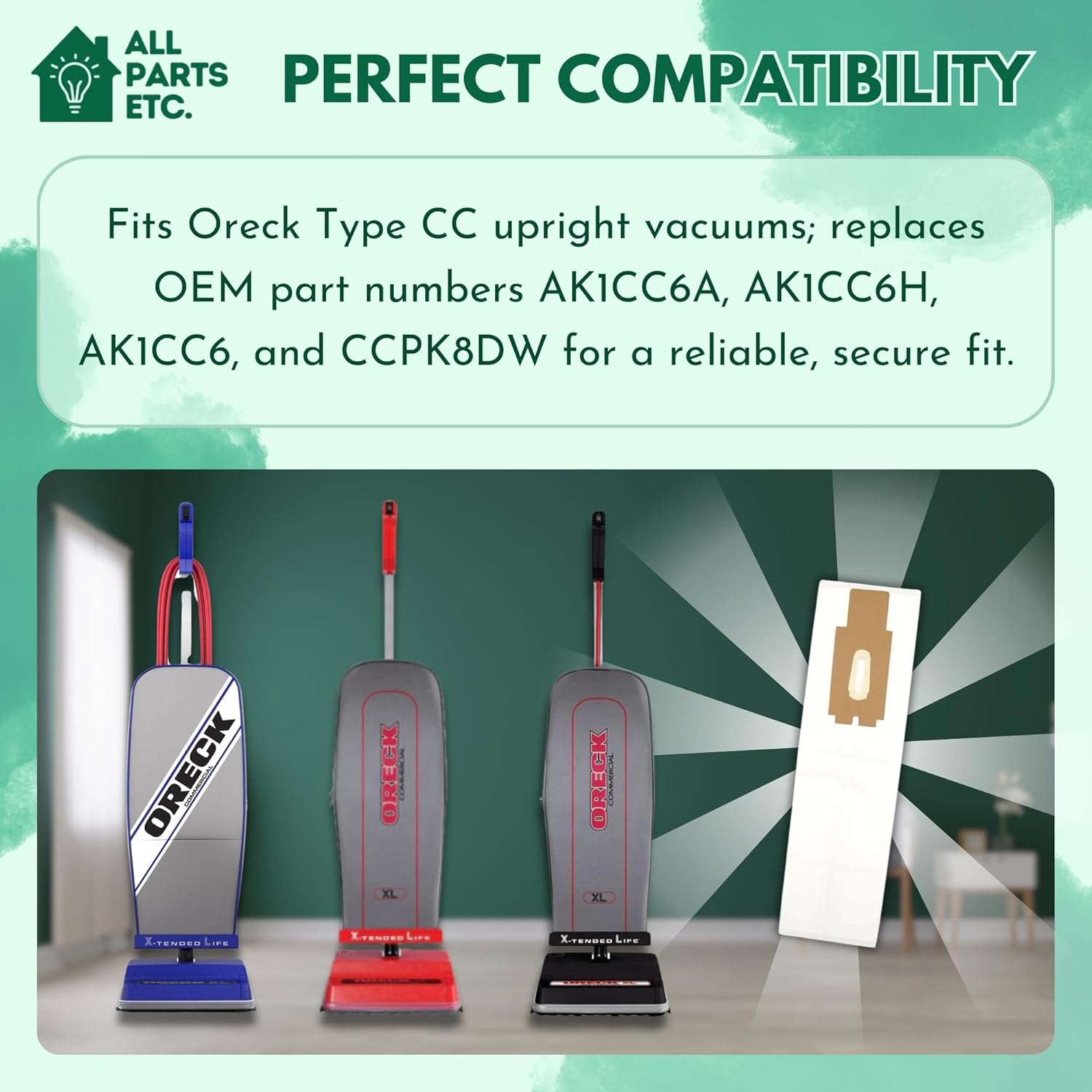 ALL PARTS ETC 18-Pack HEPA Vacuum Bags Compatible with Oreck Type CC Upright Vacuum Cleaners – 5-Ply Cloth H-10 Filtration for Strong Suction and Dust Capture