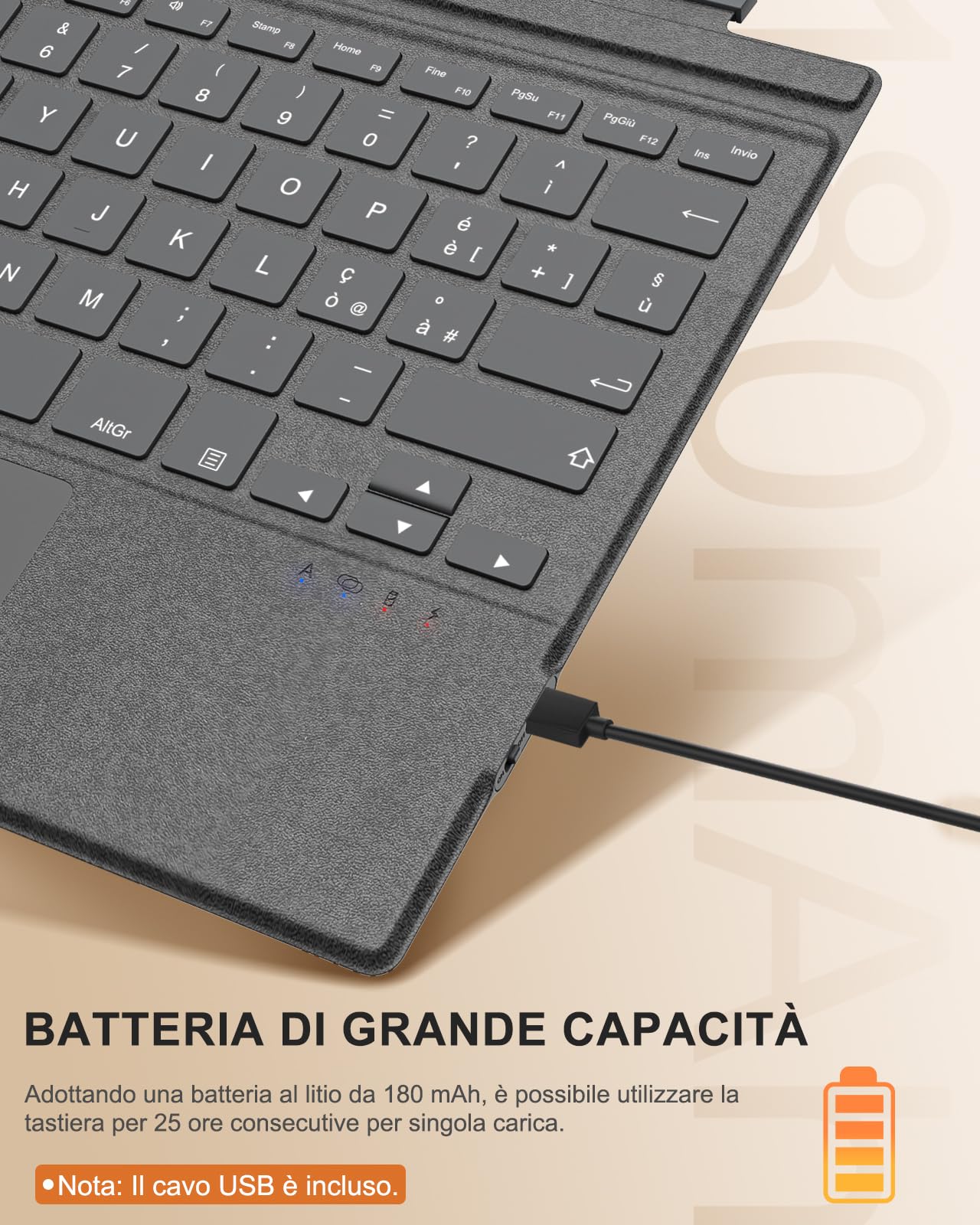 MoKo Teclado Bluetooth Español Ñ Solo para Surface Pro 7+/6+/5+/4+/3+, QWERTY Inalámbrico con Panel Táctil y Batería Recargable