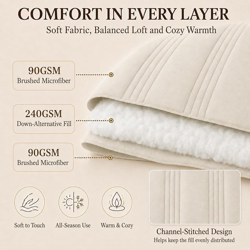 CozyLux Queen Comforter Set Beige - 7 Pieces Vertical Quilted Bed in a Bag image 3