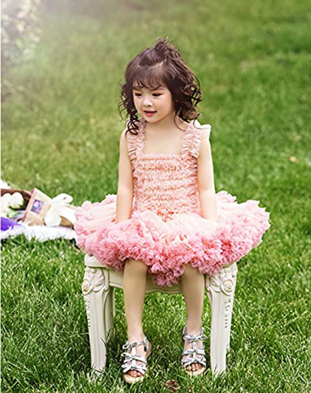 Abito Tutu per Bambina Abito da Balletto in Tulle di Pizzo per Bambini Gonna da Balletto per Feste di Compleanno Abito da Sposa da Spiaggia