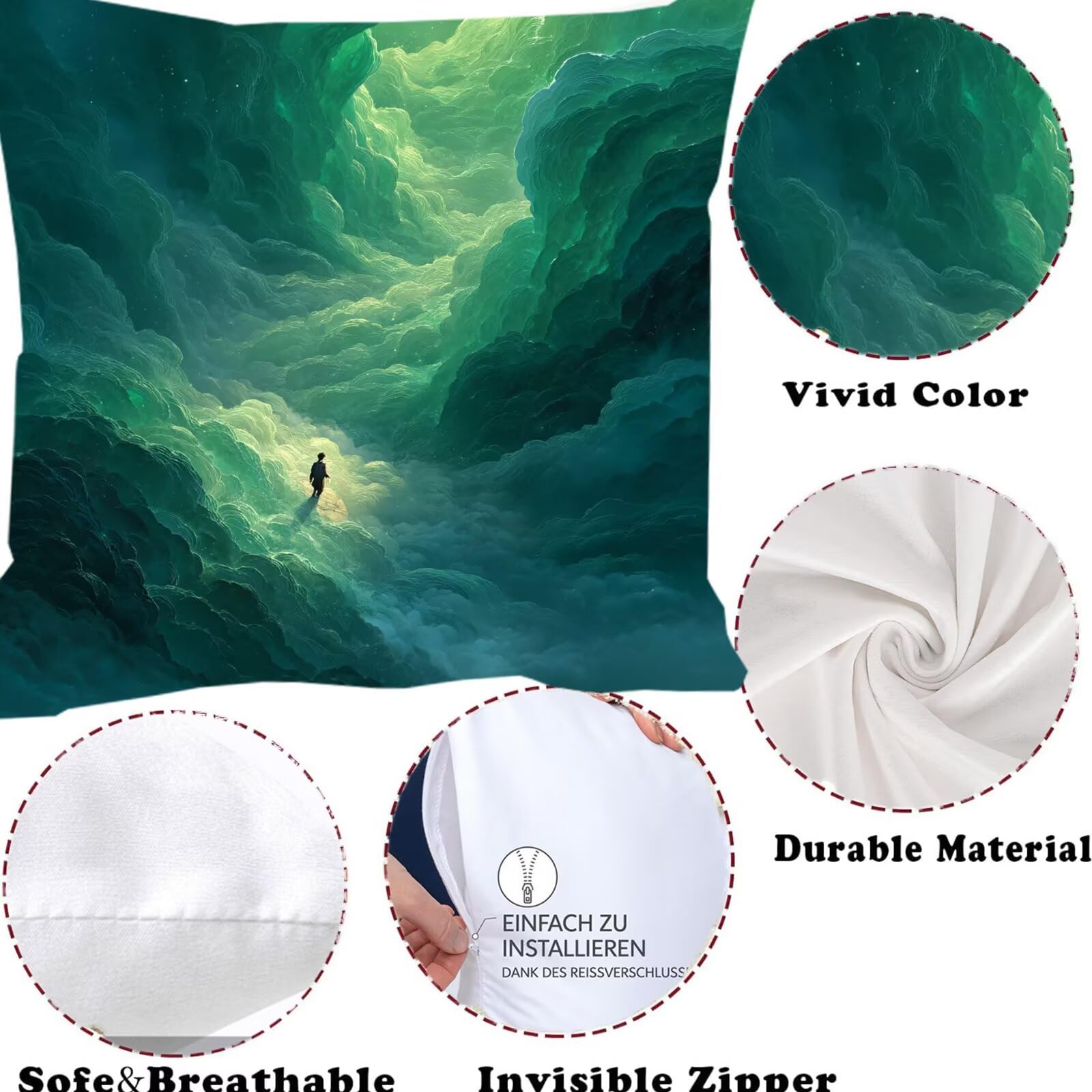 4 Pezzi Federe Cuscini Divano 60 x 60 Verde Divano Decorativo Doppia Faccia in Velluto con Cerniera Invisibile per Soggiorno Camera Balcone Esterno per Cucina, Sedia, Letto, Giardino, Il Sogno F0P-46