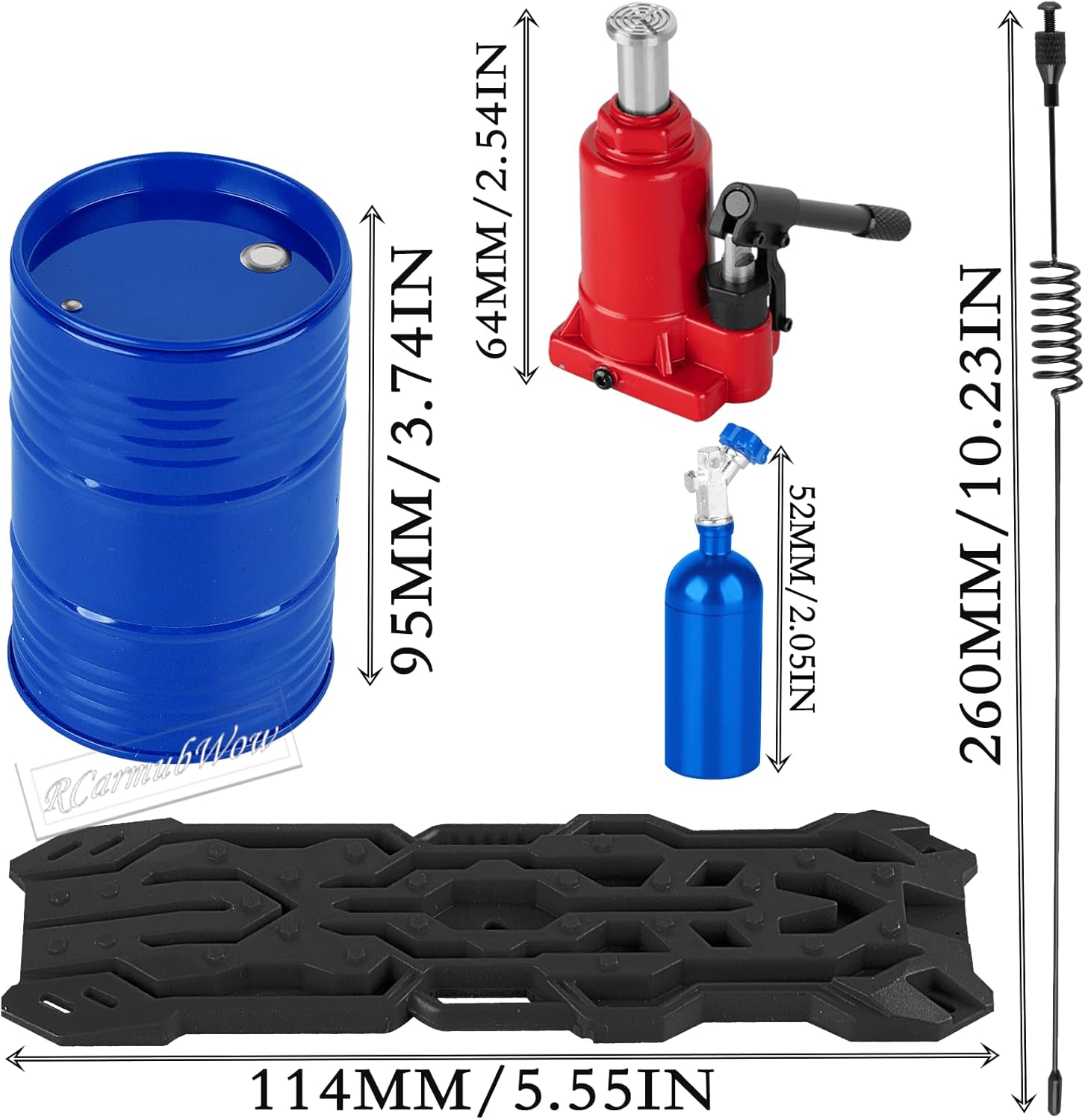 Accessories Simulation Decoration for 1/10 RC Crawler SCX10 Trx4 Trx6,Hydraulic Jack/Oil Drum/Ladder/Tow Rope/Recovery Board/Tool/Wooden Box/Antennas/Gas Cylinder/Metal Chains/Hooks,Blue