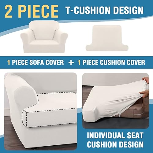 Miniatura 4 de H.VERSAILTEX Funda para sofá de 2 piezas, fundas para sillón con cojines en forma de T para sillón con cojines en forma de T, antideslizante,