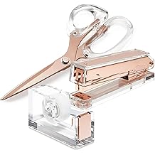 Office Goods - Rose Gold Office Supplies Set - Acrylic Tape Dispenser, Acrylic Stapler, and 9  Stainless Steel Acrylic Scissors, for Office Desk, School, or Crafts