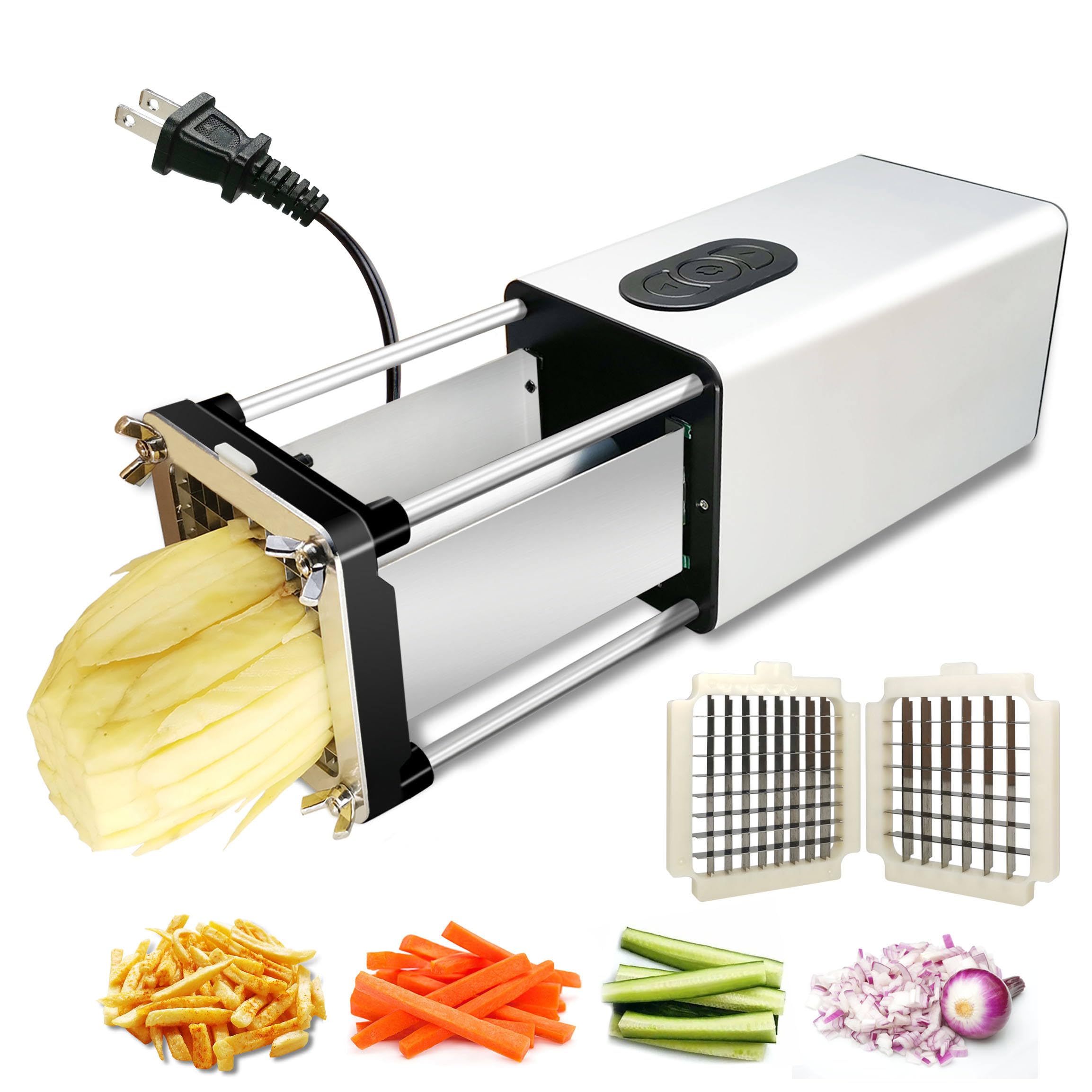 Elektrische Frietsnijder, Aardappelsnijder Met Roestvrijstalen Messen Van 1 2 Inch En 3 8 Inch Aardappelsnijder Met Antislipvoetjes