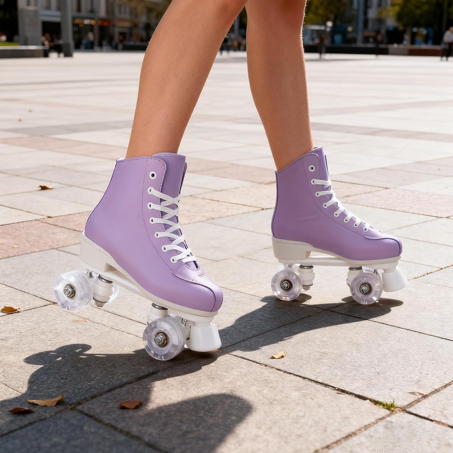 jessie Roller Skates for Women Girl Adult, PU Leather Light-up Wheels Roller Skate for Beginners Professionals Indoor Outdoor