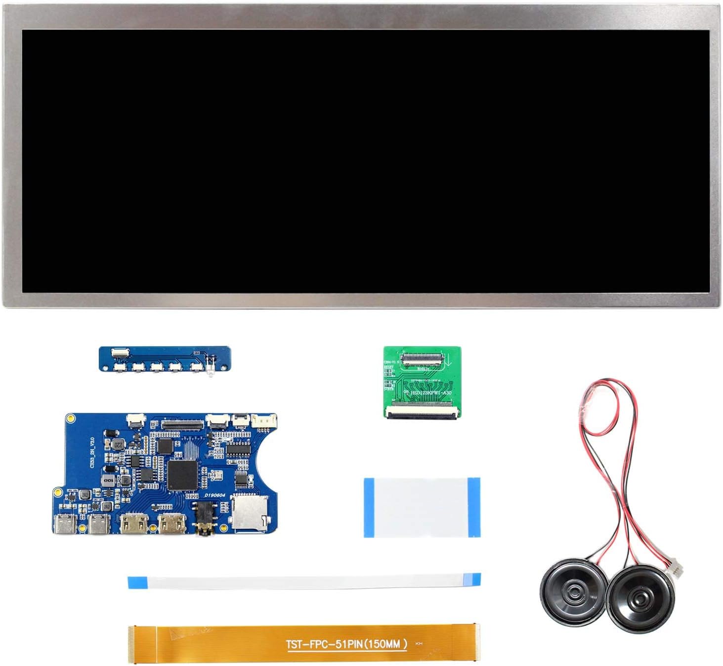 VSDISPLAY 12.3inch HSD123KPW1 1920X720 LCD Screen Work with USB C TF Card (Micro-SD Card) LCD Controller Board, 12.3" 12.3 inch bar Screen Advertising Screen Display