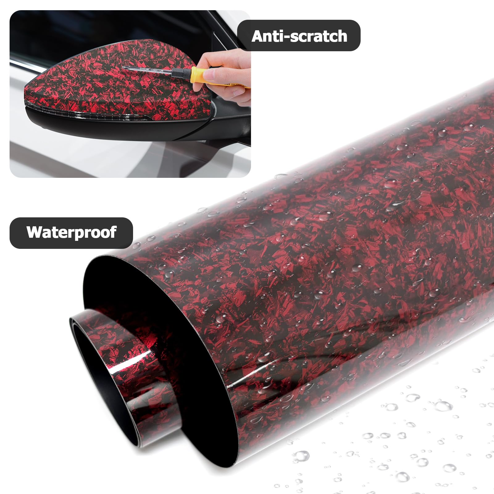 Folia winylowa z kutego włókna węglowego do samochodów, folia winylowa o wysokim połysku, samoprzylepna naklejka PCW, DIY, naklejka na samochód, czerwona, 3 m x 3 m